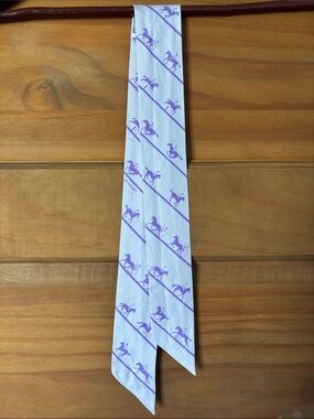 Hermès Lavender Silk Twilly Scarf with Purple Equestrian Print
